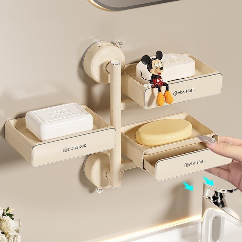 精品吸盘旋转肥皂盒壁挂式免打孔卫生间香皂置物架沥水香皂盒