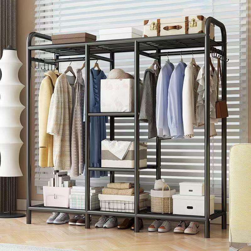 挂衣架卧室落地家用房间室内双杆晾晒衣服架子收纳架多功能衣帽架