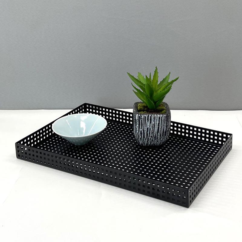 现代简约欧式北欧黑色金属网格托盘摆件样板房售楼处软装饰品摆设