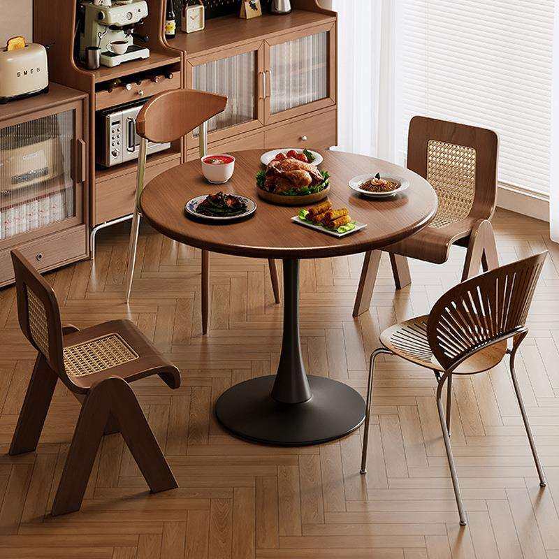 家用小圆桌中古风餐桌椅复古实木小户型洽谈桌椅组合阳台圆形桌子
