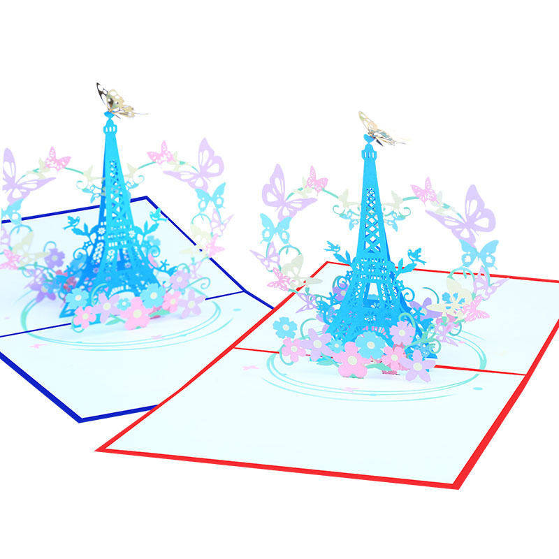 彩印艾菲尔铁塔与蝴蝶3d立体贺贺卡/卡片