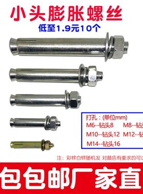 小头镀锌膨胀螺丝加长铁膨胀螺栓6 8 10 12mmM6M8M10M12M14外膨胀