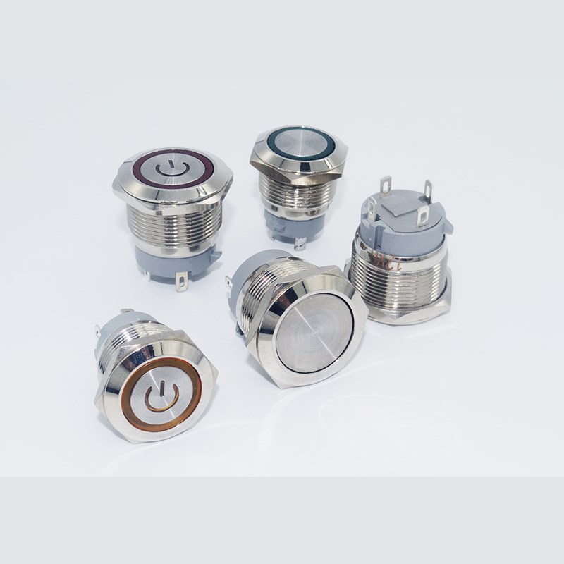 16/19/e22mm金属按钮带灯自锁开关超短款大电流自复位点动防水改
