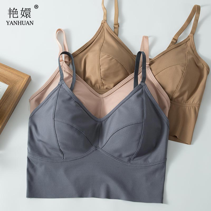 薄款小胸美背背心文胸一体式冰丝夏季无痕内搭P外穿带胸垫吊带抹