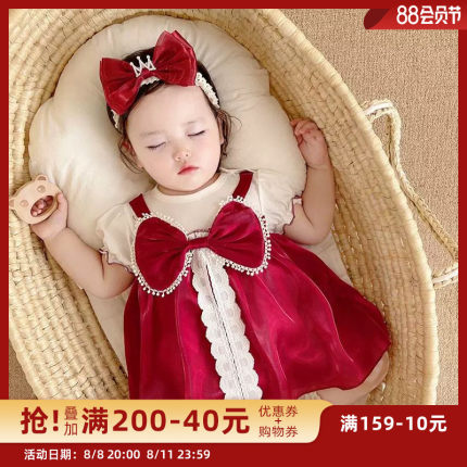 婴儿衣服连体衣夏装女宝宝u公主哈衣裙抓周服满月百天周岁礼服裙