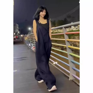 394 夏季 新款 复古港风小清新高腰百搭显瘦显高蓝色连体背带裤 W女装