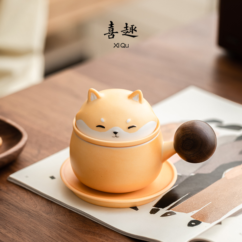 喜趣柴圆泡茶杯陶瓷创意茶水分离办公室咖啡杯水杯马克杯送礼定制