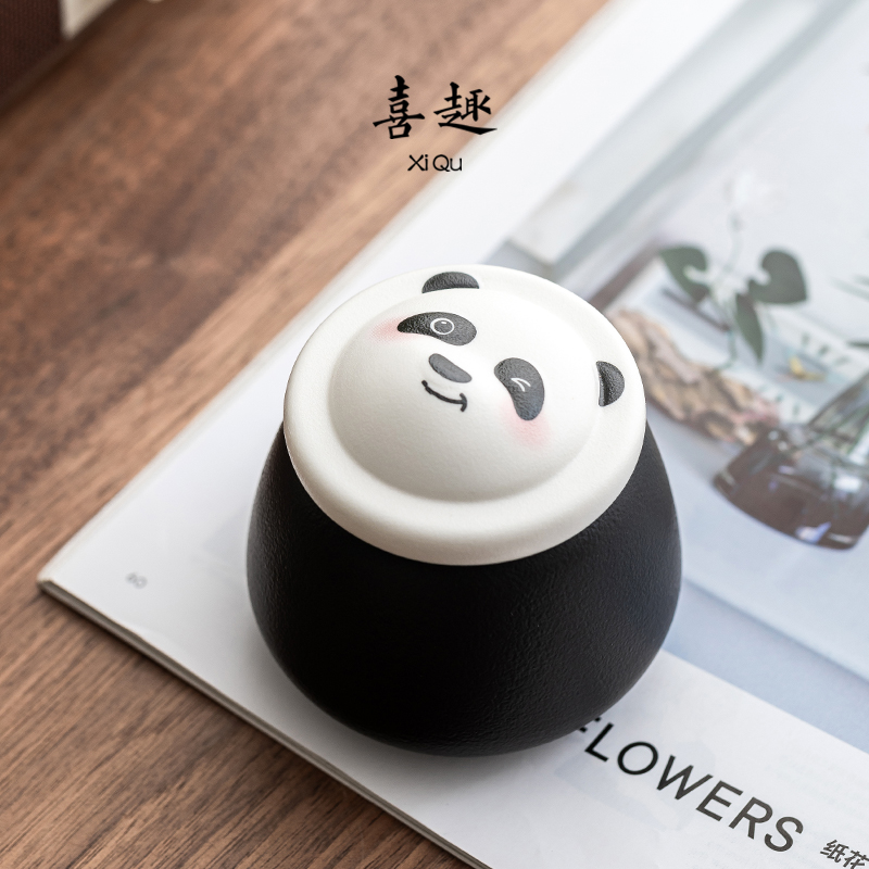 喜趣熊猫茶叶罐家用陶瓷防潮储茶罐小号创意中式茶仓密封小罐送礼