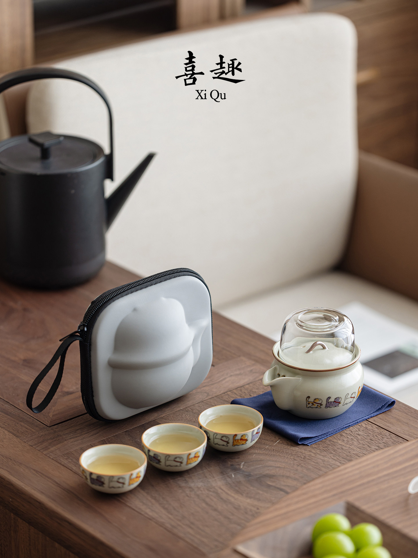 喜趣猫猫队快客杯便携式旅行茶具套装陶瓷一壶四杯创意一人饮送礼,餐饮具,旅行茶具,淘宝优惠券,粉丝福利购,淘宝优惠卷