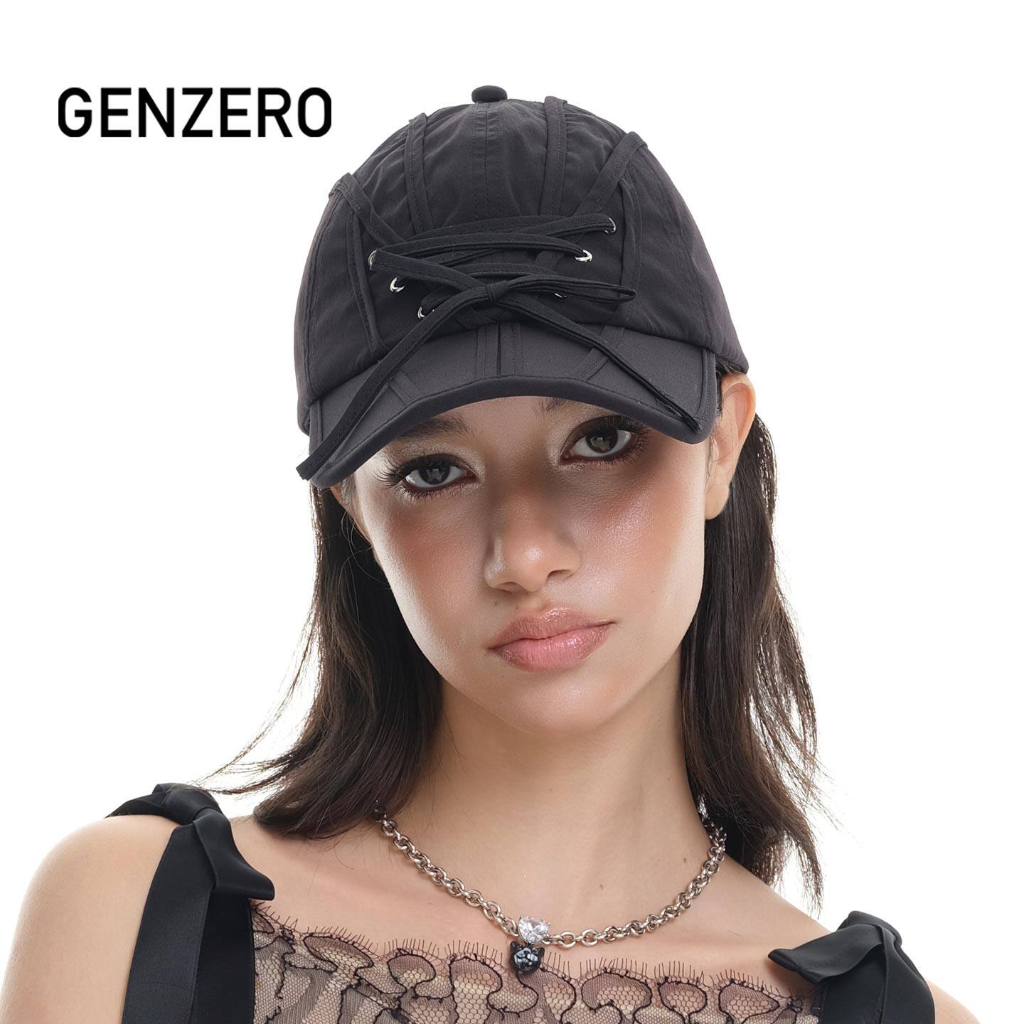 GENZERO「intri」黑色速干棒球帽拼接绑带休闲运动遮阳帽鸭舌帽
