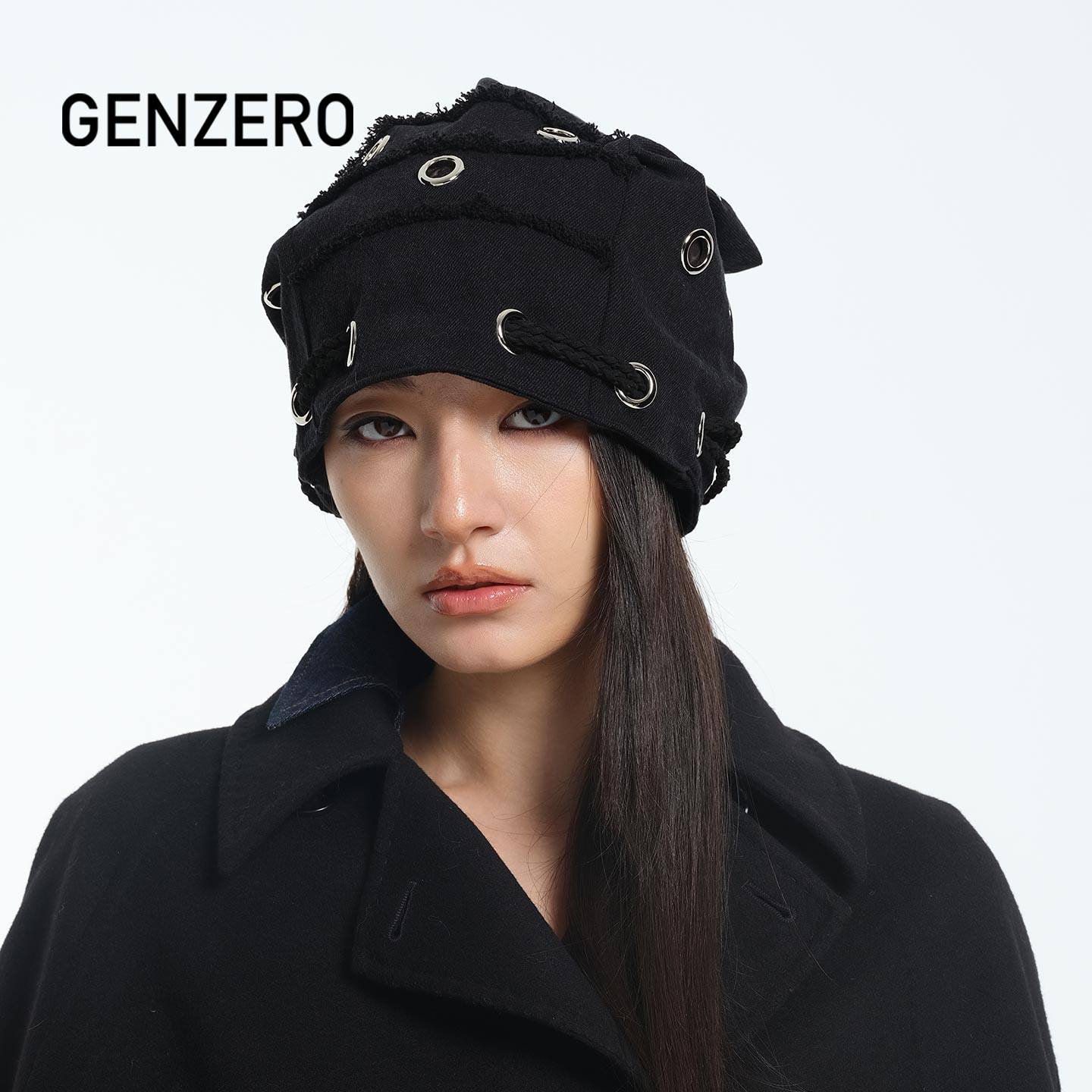 GENZERO「slack」洞洞抽绳包堆堆帽纯色复古棕黑色两用冷帽