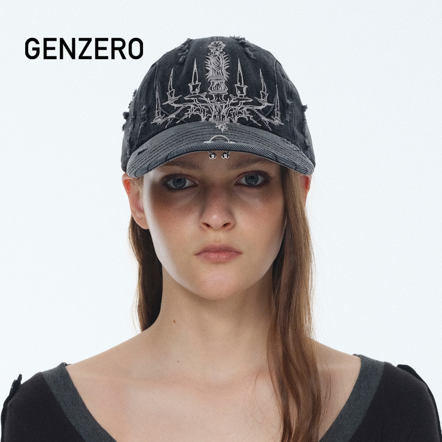 GENZERO复古牛仔烛台刺绣棒球帽