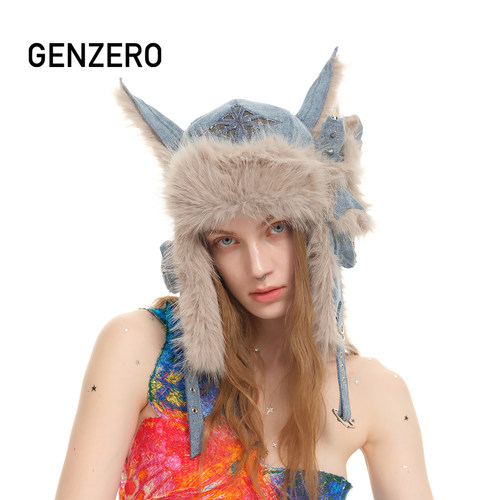 GENZERO毛绒杜宾狗护耳飞行帽冬