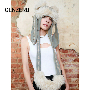 GENZERO「 牛仔铆钉毛绒兔耳帽包包帽子 刺头 系列」黄明昊同款