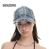 GENZERO「em」做旧磨毛牛仔加深棒球帽男女同款 复古刺绣鸭舌帽