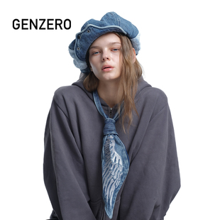 GENZERO「clo」领带云朵贝雷帽粗花呢水洗牛仔八角帽画家帽