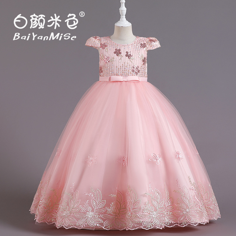 外贸童装儿童礼服小飞袖公主裙女童洋气钢琴演出服children dress