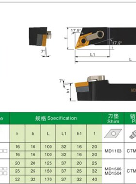 107.5度数控外圆车刀杆 MDQNR/MDQNL 1616H11 2020K11 2525M15 32