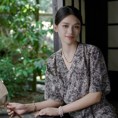墨染 清a冷感新中式国风小众 法式复古古着连衣裙黑白西藏服长裙