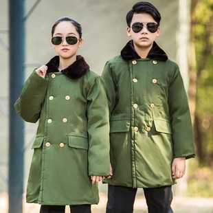 棉服外套 东北军棉袄童装 保暖小孩老式 儿童军棉绿大衣男童女童加厚