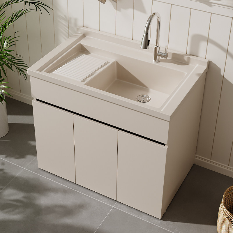 蜂窝铝阳台洗衣池台盆一体带搓板家用小户型石英石洗衣柜槽定制