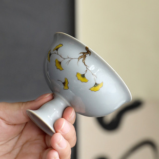 品茗杯功夫茶具专用喝茶个人单杯 釉下彩手绘主人杯高足杯家用日式
