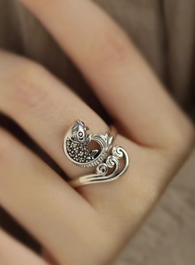 925银新中式复古转运锦鲤戒指