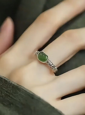 925银气质祥云小元宝碧玉戒指女