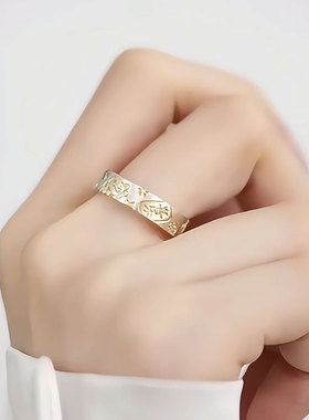 925银复古做旧心经描金猫猫戒指