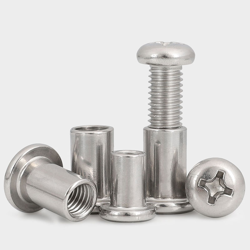 M6M8 304不锈钢圆头十字对接螺丝内六角头夹板儿童家具床对锁螺钉