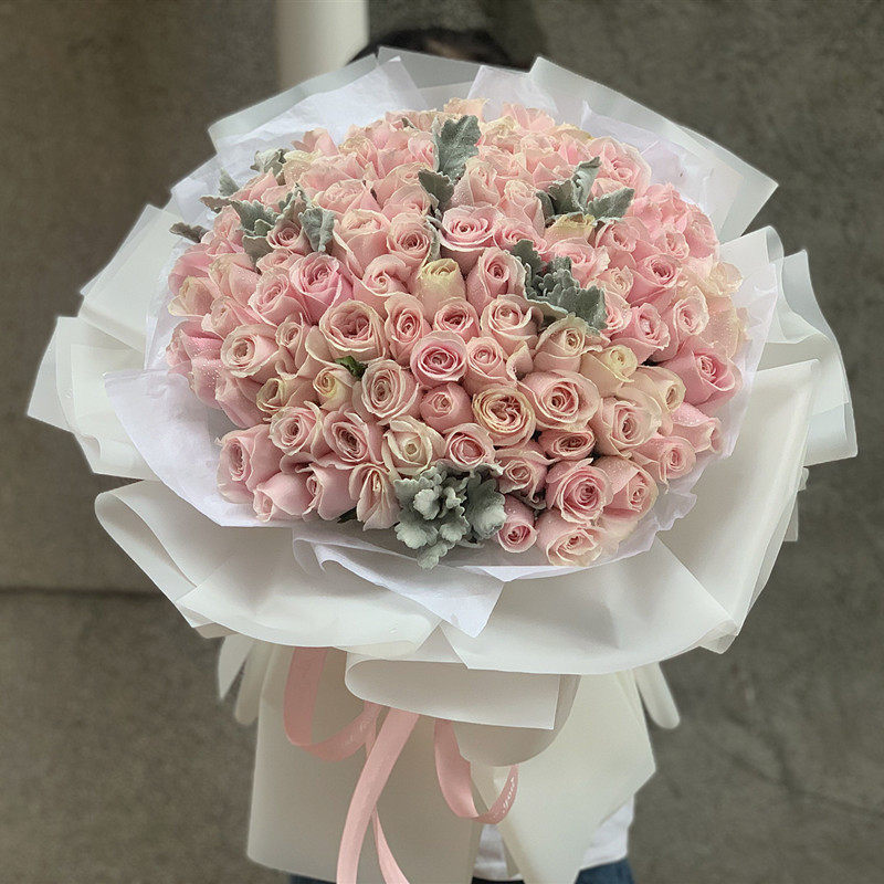 韩式混搭粉香槟红玫瑰鲜花速递广州天河越秀海珠荔湾同城生日送花