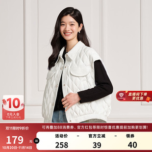 拼接翻领外套潮 轻薄无袖 坦博尔奥莱官方正品 小香风羽绒马甲女短款