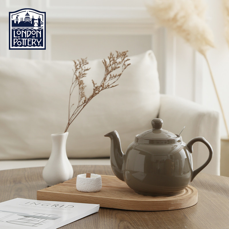 London Pottery田园英式奶咖色陶瓷滤网茶壶子时当归花茶壶含滤网