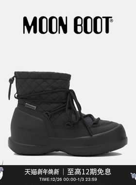Moon Boot2025秋冬新款男女同款黑色MEZZALUNA 菱格纹中筒雪地靴