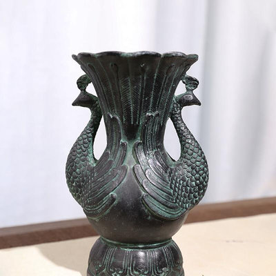 仿古青铜器复古摆件器皿中式鲜花插花器商代花艺花器花觚花瓶