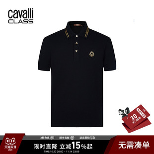 翻领logo烫金休闲T恤 男短袖 Cavalli Class卡沃利狮子刺绣Polo衫