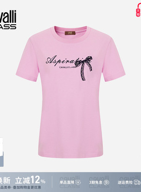 Cavalli Class卡沃利女装【纯棉】字母印花蝴蝶结短袖t恤百搭显瘦