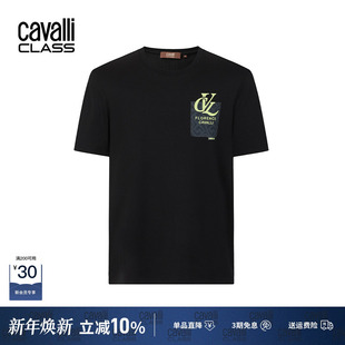 夏季 Cavalli 饰T恤男短袖 印花口袋装 纯棉休闲体恤 Class卡沃利男装