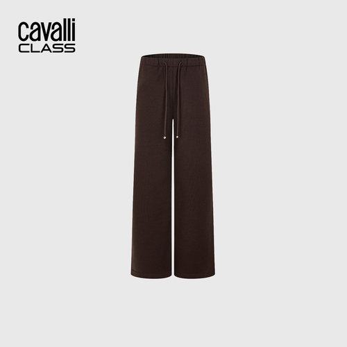 Cavalli Class卡沃利高端女装松紧腰系带休闲裤春秋刺绣直筒裤子