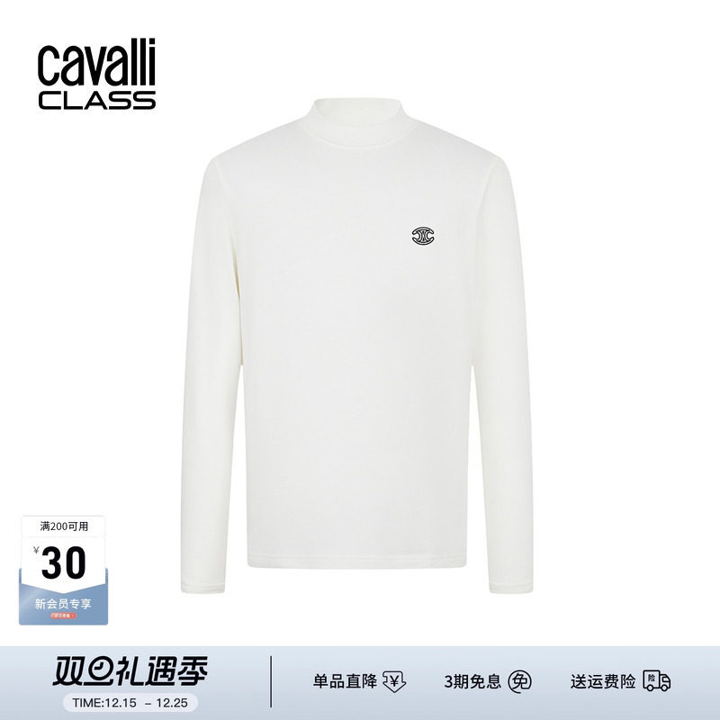 卡沃利欧美简约舒适绣标长袖T恤