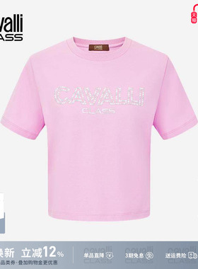 Cavalli Class卡沃利女装夏季新刺绣字母短袖T恤女简约圆领打底衫