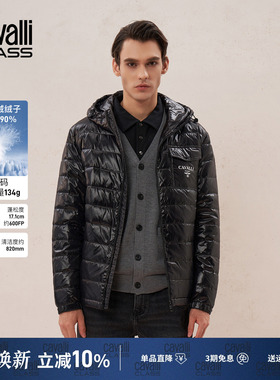 Cavalli Class卡沃利男装冬季新款LOGO印花简约连帽羽绒服外套