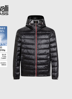 Cavalli Class卡沃利男装秋冬新款LOGO印花修身休闲连帽羽绒服