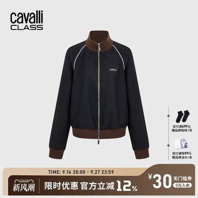 Cavalli Class卡沃利高端女装立领拉链夹克春秋复古运动撞色外套