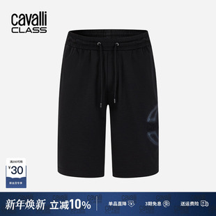 男logo印花宽松直筒五分裤 透气运动短裤 Class卡沃利夏季 Cavalli