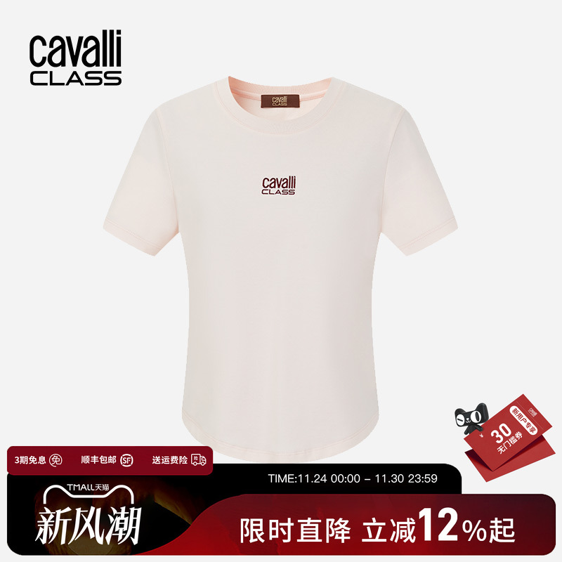卡沃利女装绣标短袖t恤宽松通勤