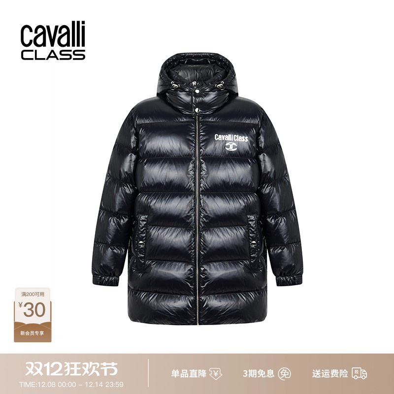 CavalliClass亮面加厚连帽羽绒服