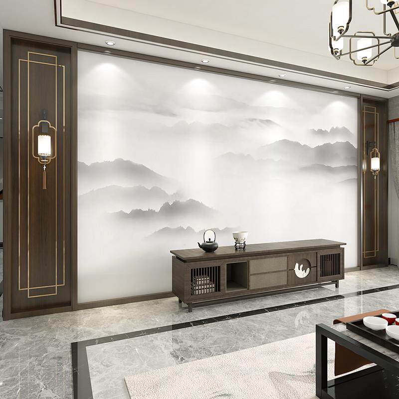 新中式山水画电视背景墙壁纸客厅卧室沙发玄关壁布影视墙壁画