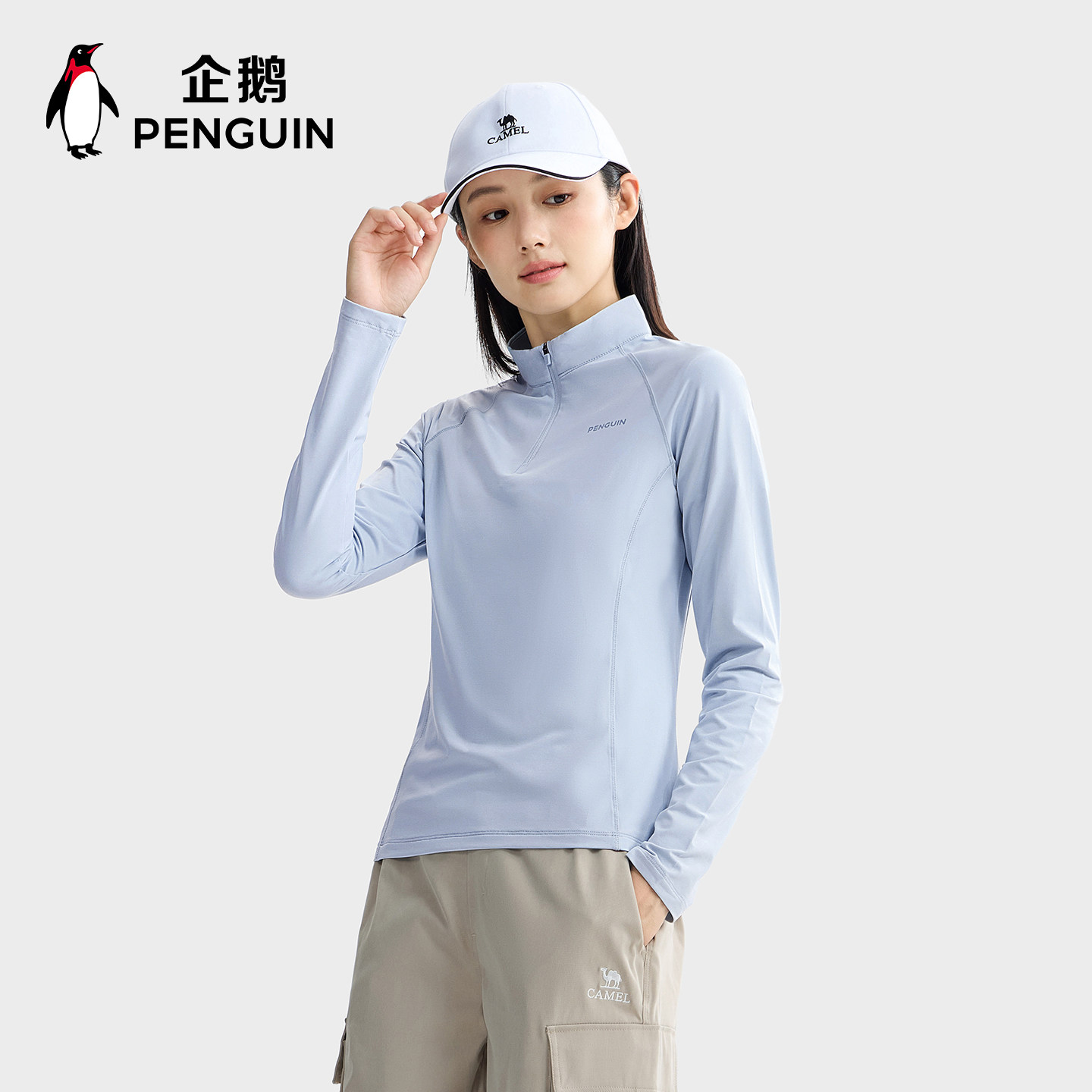 企鹅户外抓绒衣女2026春秋新款加绒保暖上衣半开襟立领防风男外套