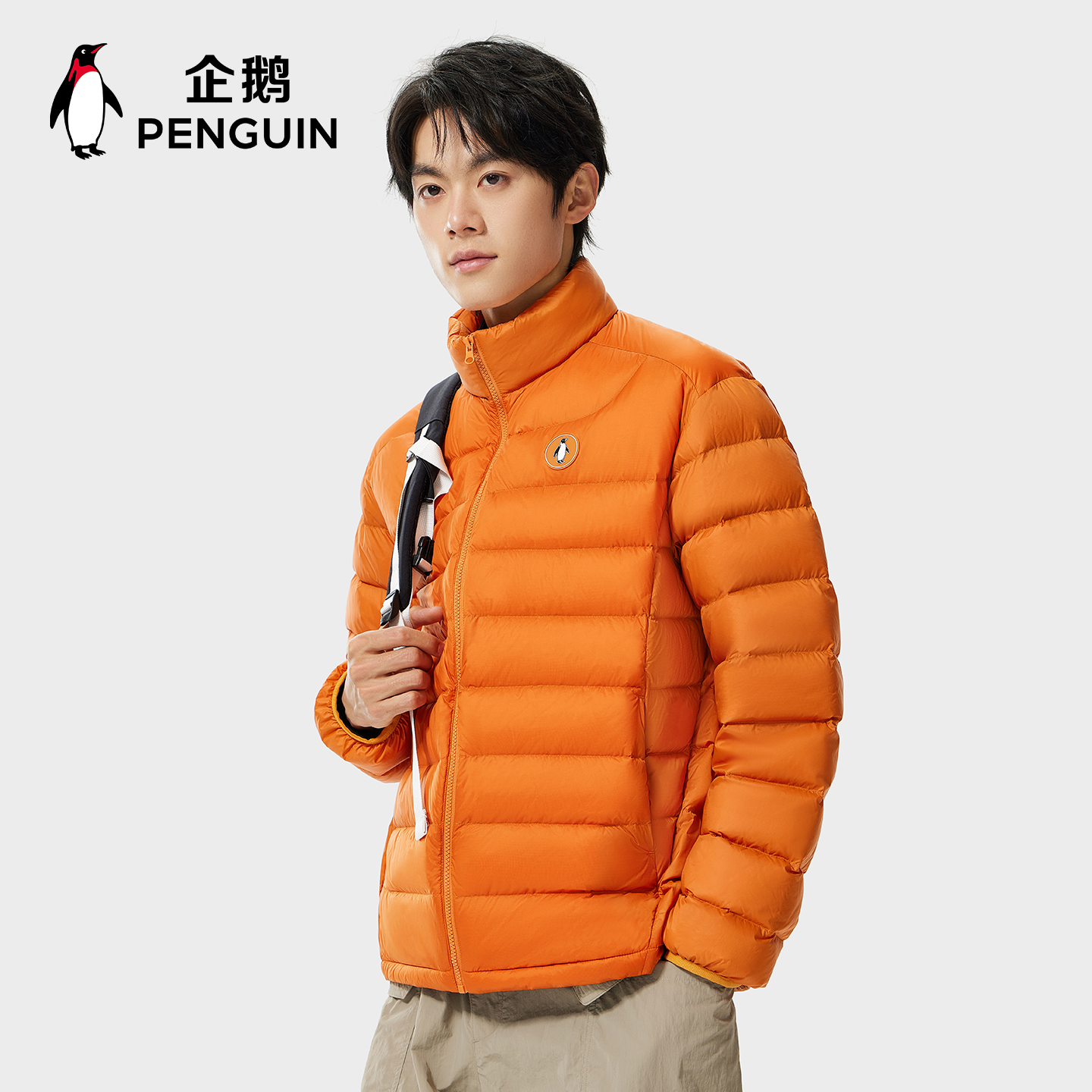 企鹅热能轻薄排骨羽绒服男2026秋冬新款户外防风加厚立领保暖外套